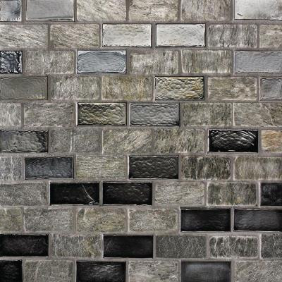 Studio E Edgewater Silverstrand 1 in. x 2 in. 10 5/8 in. x 10 5/8 in. Glass and Slate Floor & Wall Mosaic Tile-DISCONTINUED