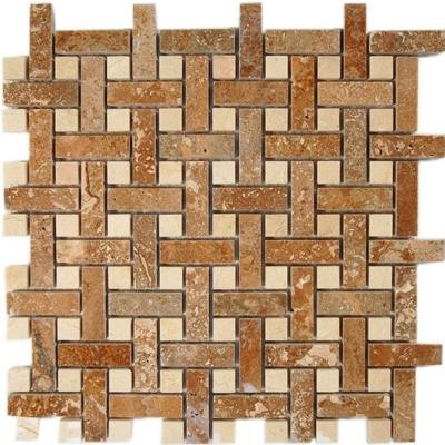 Splashback Tile Basket Braid Noche Travertine 12 in. x 12 in. Stone Mosaic Floor and Wall Tile-DISCONTINUED