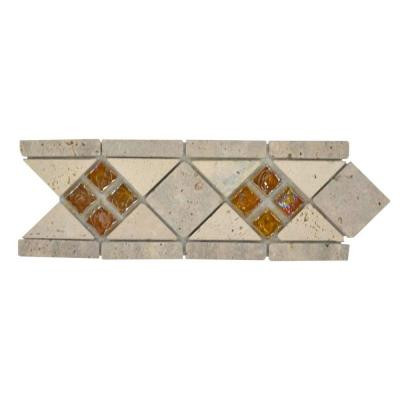 Jeffrey Court Venice 4 in. x 12 in. x 8 mm Glass and Travertine Strip Accent and Trim