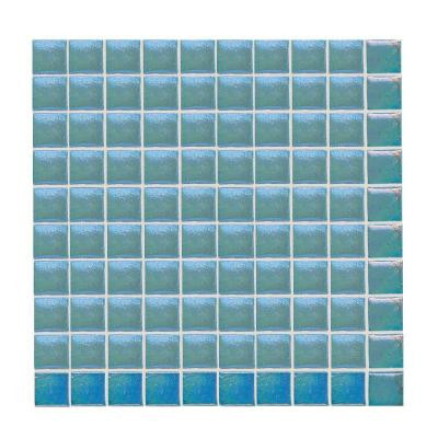 Daltile Sonterra Glass Azul Verde Iridescent 12 in. x 12 in. x 6 mm Glass Sheet Mounted Mosaic Wall Tile-DISCONTINUED