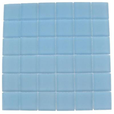 Splashback Tile 12 in. x 12 in. Contempo Aquarium Blue Frosted Glass Tile-DISCONTINUED