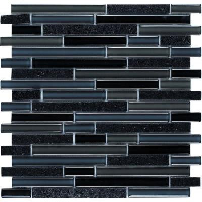 Epoch Architectural Surfaces Spectrum Black Galaxy-1661 Granite And Glass Blend Mesh Mounted Floor and Wall Tile - 2 in. x 12 in. Tile Sample