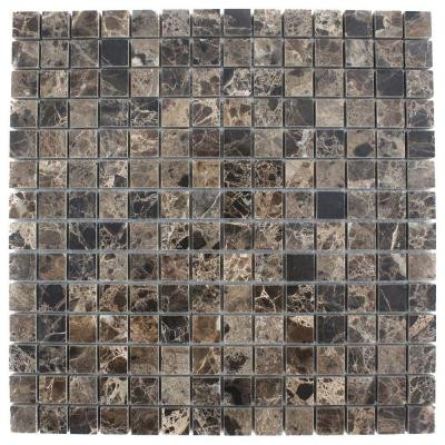 Splashback Tile Dark Emperidor Squares 12 in. x 12 in.x 8 mm Marble Floor and Wall Tile