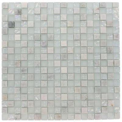 Splashback Tile Emerald Bay Blend Squares 12 in. x 12 in. x 8 mm Marble And Glass Mosaic Floor and Wall Tile