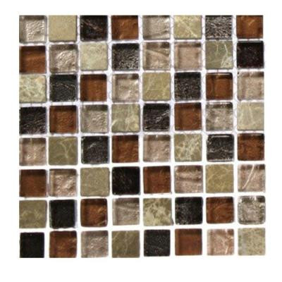 Splashback Tile Outback Brown Blend 1/2 in. x 1/2 in. Marble and Glass Tile Squares - 6 in. x 6 in. Floor and Wall Tile Sample