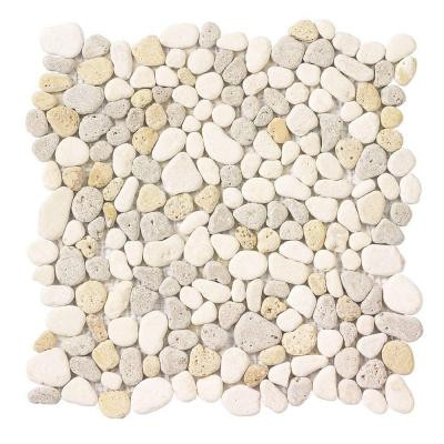 Jeffrey Court Creama River Rock Mosaic 12 in. x 12 in. x 8 mm Marble Mosaic Wall Tile