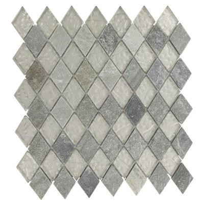 Splashback Tile Tectonic Diamond Green Quartz Slate and White Gold 11 in. x 12 in. x 8 mm Glass Floor and Wall Tile