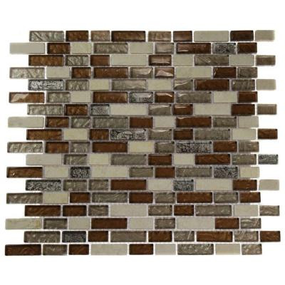 Splashback Tile Suede Shoe Brick Pattern 12 in. x 12 in. x 8 mm Marble and Glass Mosaic Floor and Wall Tile