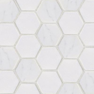 Jeffrey Court Statuario Hex 12 in. x 12 in. x 8 mm White Marble Mosaic Wall Tile