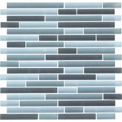 EPOCH Color Blends Gris Neblina-1600-Ms Matte Strips Mosaic Glass Mesh Mounted Tile - 4 in. x 4 in. Tile Sample-DISCONTINUED