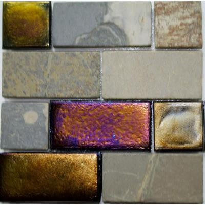 Studio E Edgewater Sunset Cliffs Glass and Slate Mosaic & Wall Tile - 5 in. x 5 in. Tile Sample-DISCONTINUED