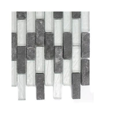 Splashback Tile Tectonic Brick Black Slate and Silver Glass Floor and Wall Tile Sample