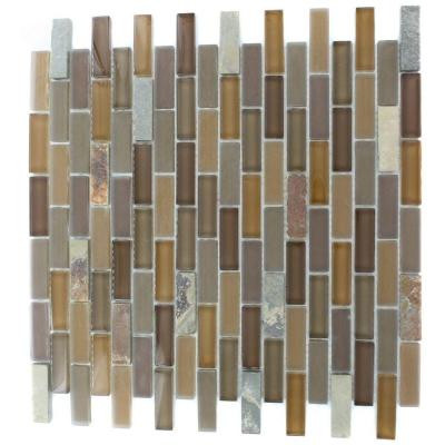 Splashback Tile Tectonic Brick Multicolor Slate and Earth Blend 12 in. x 12 in. x 8 mm Glass Floor and Wall Tile