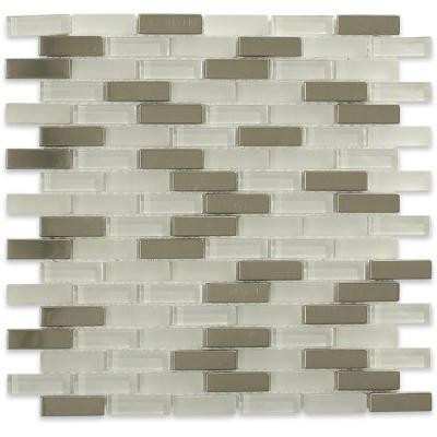 Splashback Tile Contempo Ice Cave 1/2 in. x 2 in. Brick Pattern Metal and Glass Tile Sample