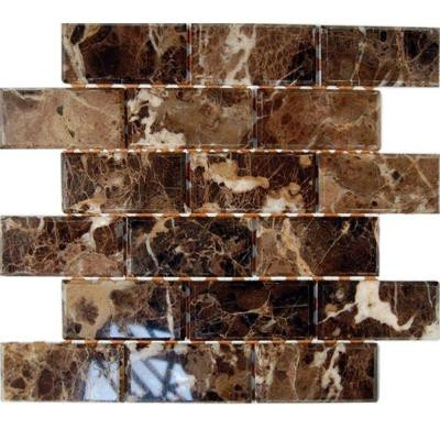 Splashback Tile Rich Dark Emperador Chamfered 12 in. x 12 in. x 8 mm Marble Mosaic Floor and Wall Tile