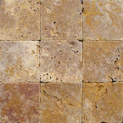 MS International Gold 4 In. x 4 In. Tumbled Travertine Floor and Wall Tile (1 sq. ft. / case)