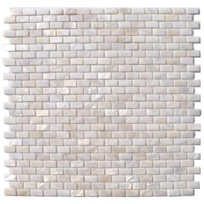 Splashback Tile Mother of Pearl Mini Brick Pattern 12 in. x 12 in. x 8 mm Mosaic Floor and Wall Tile