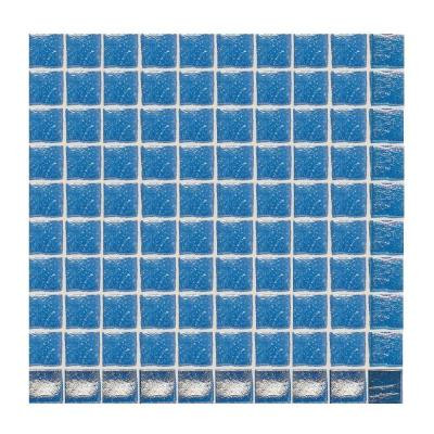 Daltile Sonterra Glass Crystal Blue Iridescent 12 in. x 12 in. x 6 mm Glass Sheet Mounted Mosaic Wall Tile