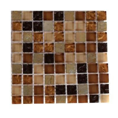 Splashback Tile Golden Trail Blend Squares 1/2 in. x 1/2 in. Marble and Glass Mosaics Squares - 6 in. x 6 in. Floor and Wall Tile Sample