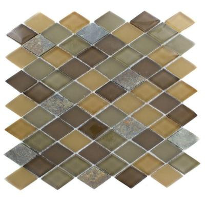 Splashback Tile Tectonic Diamond Multicolor Slate and Earth Blend 12 in. x 12 in. x 8 mm Glass Mosaic Floor and Wall Tile