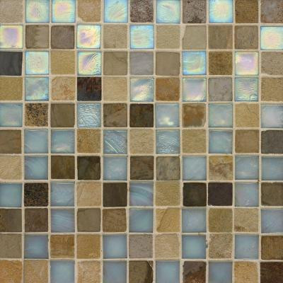 Studio E Edgewater Summerland 1 in. x 1 in. 11 3/4 in. x 11 3/4 in. Glass and Slate Wall & Floor Mosaic Tile-DISCONTINUED