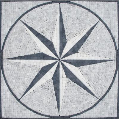 MS International Black & White Star Medallion 24 in. x 24 in. Tumbled Marble Mesh Mounted Mosaic Tile