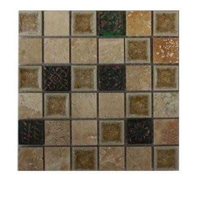 Splashback Tile Roman Selection Side Saddle W Deco 1 in. x 1 in. Glass Tile - 6 in. x 6 in. Floor and Wall Tile Sample