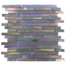 Splashback Tile Tectonic Harmony Black Slate And Rainbow Black 12 in. x 12 in. x 8 mm Glass Mosaic Floor and Wall Tile