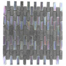 Splashback Tile Tectonic Brick Black Slate And Rainbow Black 12 in. x 12 in. x 8 mm Glass Mosaic Floor and Wall Tile
